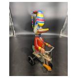 Vintage Tin Litho Duck Pull Toy on Metal Cart - Made in China
