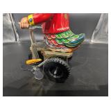 Vintage Tin Litho Duck Pull Toy on Metal Cart - Made in China