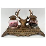 Bradley & Hubbard Antique Ink Well with Twin Glass Bottles