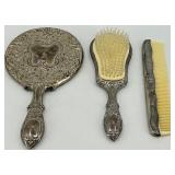 Vintage Silver Plated Vanity Set - Hand Mirror & Hair Brush & Comb