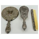 Vintage Silver Plated Vanity Set - Hand Mirror & Hair Brush & Comb