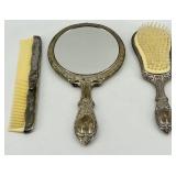 Vintage Silver Plated Vanity Set - Hand Mirror & Hair Brush & Comb