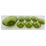 Vintage Bartlett Collins Green Glass Bowls Set of 8 - 1 Large Bowl & 7 Smaller Bowls