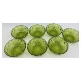 Vintage Bartlett Collins Green Glass Bowls Set of 8 - 1 Large Bowl & 7 Smaller Bowls