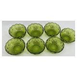 Vintage Bartlett Collins Green Glass Bowls Set of 8 - 1 Large Bowl & 7 Smaller Bowls