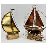 Signed John Demott Copper Sailboats on Stone Base and Musical Sailboat