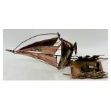Signed John Demott Copper Sailboats on Stone Base and Musical Sailboat