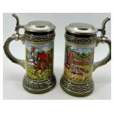 Gerz German Beer Steins with Pewter Lids - Medieval Battle Scenes