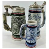 Avon Ceramic Tankards with Lids - Airplane & Train Motifs