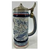 Avon Ceramic Tankards with Lids - Airplane & Train Motifs