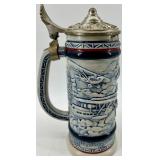 Avon Ceramic Tankards with Lids - Airplane & Train Motifs