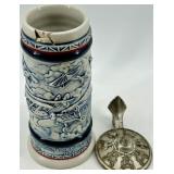 Avon Ceramic Tankards with Lids - Airplane & Train Motifs