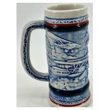 Avon Ceramic Tankards with Lids - Airplane & Train Motifs