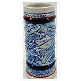 Avon Ceramic Tankards with Lids - Airplane & Train Motifs