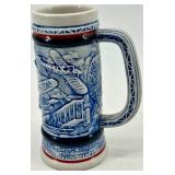 Avon Ceramic Tankards with Lids - Airplane & Train Motifs