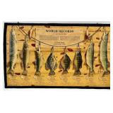Shakespeare World Records Poster & Fish Net with Shakespear Wondereel Fishing Pole Reel