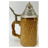 Four Folk Art Beer Steins with Pewter Lids - Made in Taiwan