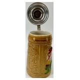 Four Folk Art Beer Steins with Pewter Lids - Made in Taiwan