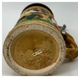 Four Folk Art Beer Steins with Pewter Lids - Made in Taiwan