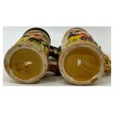 Four Folk Art Beer Steins with Pewter Lids - Made in Taiwan