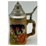 Four Folk Art Beer Steins with Pewter Lids - Made in Taiwan