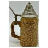 Four Folk Art Beer Steins with Pewter Lids - Made in Taiwan