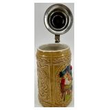 Four Folk Art Beer Steins with Pewter Lids - Made in Taiwan