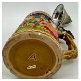 Four Folk Art Beer Steins with Pewter Lids - Made in Taiwan