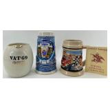 Budweiser Collector Stein - Old Style Mug - VAT69 Gold Mug (Lot of 3)