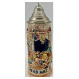 Budapest, Hungary Beer Stein with Ornate Pewter Lid & Zum Geburtstag Inscription