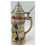 Budapest, Hungary Beer Stein with Ornate Pewter Lid & Zum Geburtstag Inscription