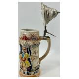 Budapest, Hungary Beer Stein with Ornate Pewter Lid & Zum Geburtstag Inscription
