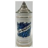Budapest, Hungary Beer Stein with Ornate Pewter Lid & Zum Geburtstag Inscription