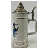 Budapest, Hungary Beer Stein with Ornate Pewter Lid & Zum Geburtstag Inscription