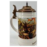 Budapest, Hungary Beer Stein with Ornate Pewter Lid & Zum Geburtstag Inscription