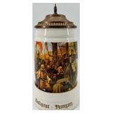 Budapest, Hungary Beer Stein with Ornate Pewter Lid & Zum Geburtstag Inscription