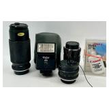 Vivitar Auto 2600 Flash & Minolta Rokkor-PF 50mm Lens - Assorted Lenses & Canon Cleaning Fluid Kit