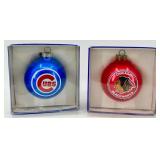 TopperScot Sports Collectors Series Glass Ornaments Cubs & Blackhawks (Lot of 2)