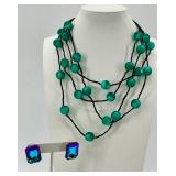 Turquoise Bead Necklace - Gemstone Earrings