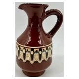 Mid Century Bulgarian-Made Ceramic Pitcher with Flared Neck and Decorative Band