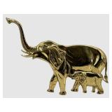 Brass Elephant Wall Sculpture with Upturned Trunk & Brass Candle Holder