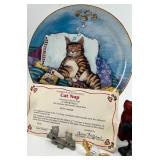 Cat Nap Porcelain Collector Plate & Cat figurines