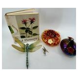 Vintage Wild Flowers Field Guide, Glass Hummingbird Feeders (2) & Crystal Hummingbird Ornament