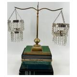 Brass Display Stand with Hanging Crystal Bead Votive Holders & Vintage Books
