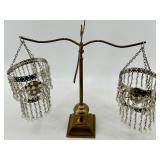 Brass Display Stand with Hanging Crystal Bead Votive Holders & Vintage Books