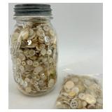 Assorted Buttons in Glass Jar & Bag