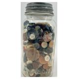 Assorted Buttons in Glass Jar - Mixed Sizes & Materials