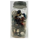 Assorted Buttons in Glass Jar - Mixed Sizes & Materials