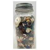 Assorted Buttons in Glass Jar - Mixed Sizes & Materials