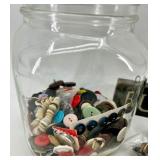 Assorted Buttons in Glass Jar & Bags - Craft Supplies